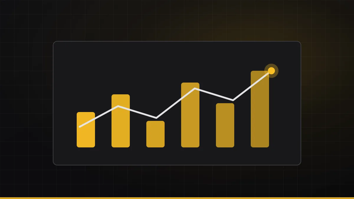 Live cost dashboard with rising and falling bars in front of a framed building under construction